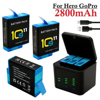 2800 mah Батерия За GoPro Hero 10 11 2800 mah Батерия 3 Начина Бързо Зарядно Устройство, Кутия за TF Карта За Съхранение на GoPro Hero 9 Аксесоари