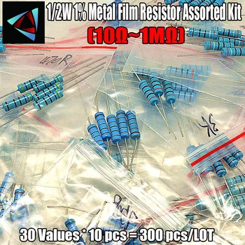 300 БР. 1/2 W 1% 10 Ω ~ 1 М Ом 30 стойности * 10 бр. Метален филмът резистор Асорти Комплект