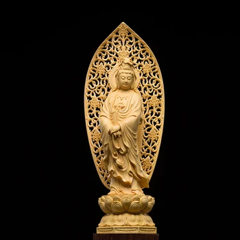 27 см Япония Гуан Ин Статуя на Буда, Майстор Буда Бог Изделия От Дърво Фън Шуй Украса Дървена Декорация на Дома